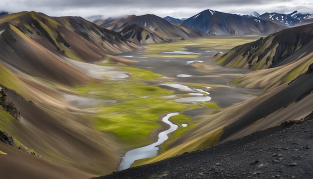 a mountain with a river running through it