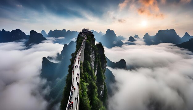 Photo a mountain with a road that says  tourist attraction  on the top