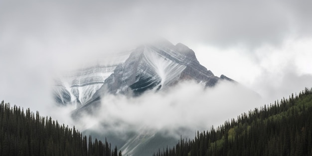 A mountain with a snow covered peak in the background