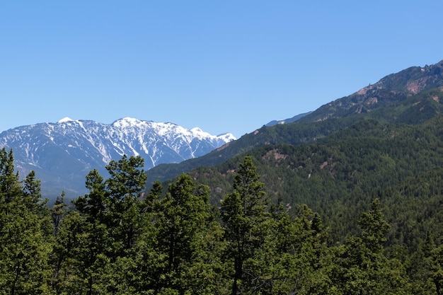 a mountain with snow on it and a blue sky