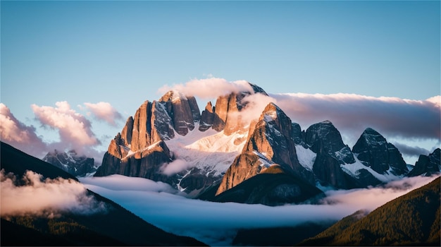 A mountain with snow on it and a cloud covering the mountain top.