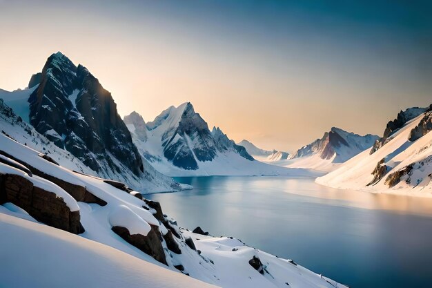 A mountain with snow on it and a cloudy sky