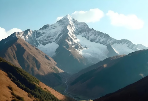 a mountain with snow on it and a mountain in the background