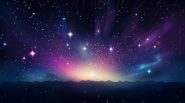 a mountain with sparkling star background