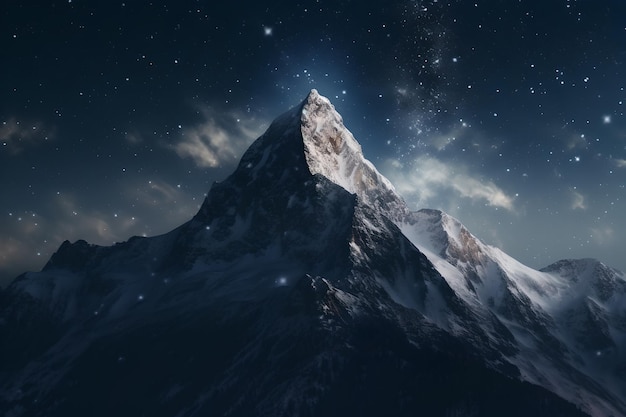 A mountain with a starry sky above it