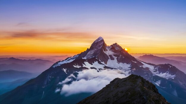 a mountain with the sun setting behind it