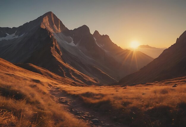 a mountain with the sun setting behind it