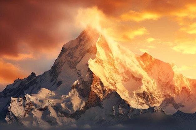 A mountain with the sun setting behind it