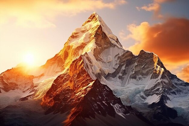 a mountain with the sun setting behind it