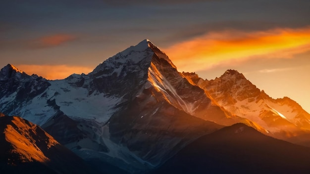 a mountain with a sunset in the background and a mountain in the background