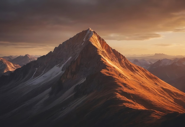 Photo a mountain with a sunset in the background