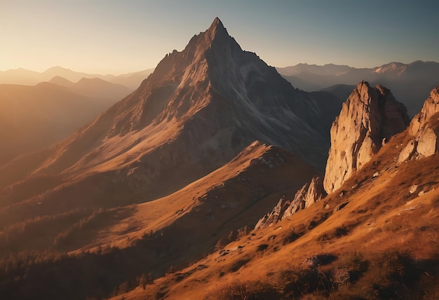 a mountain with a sunset in the background