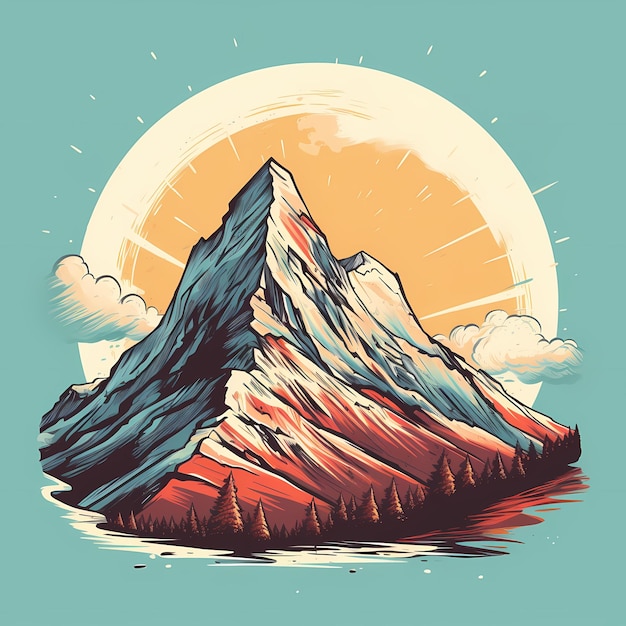 Photo a mountain with a sunset in the background