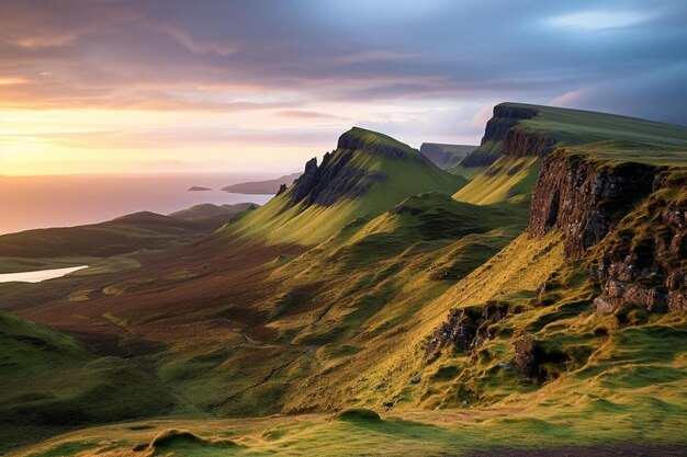 Photo a mountain with a sunset in the background