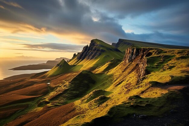 Photo a mountain with a sunset in the background