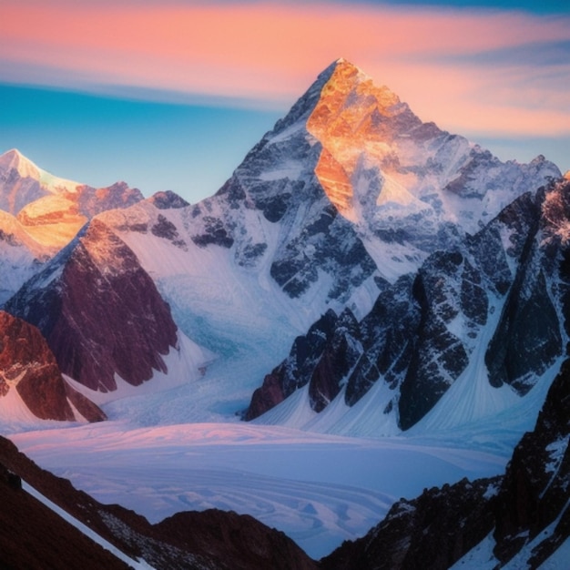 a mountain with a sunset in the background