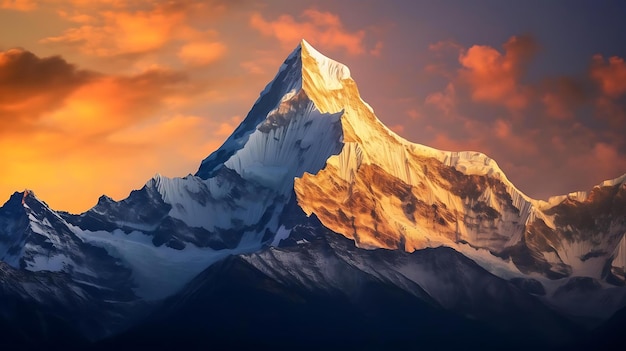 Mountain with a sunset in the background