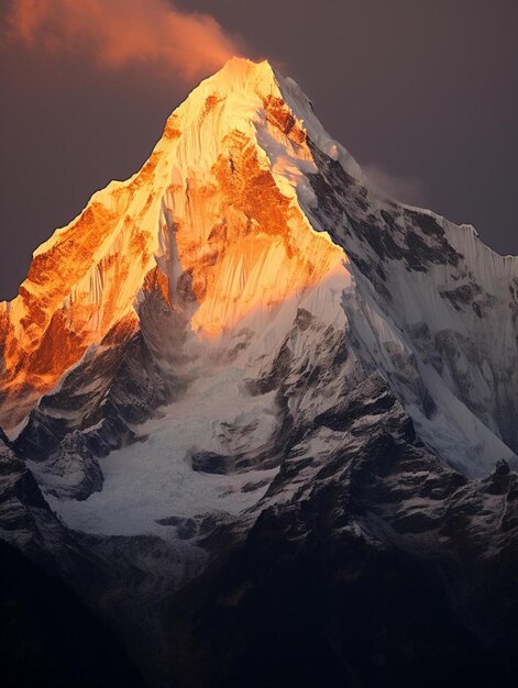 Photo a mountain with a sunset behind it