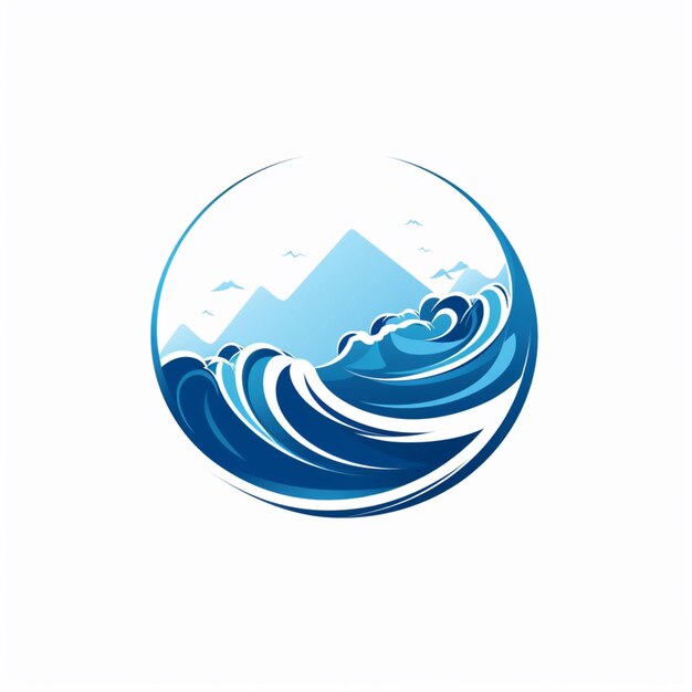 mountain with wave logo on the white background