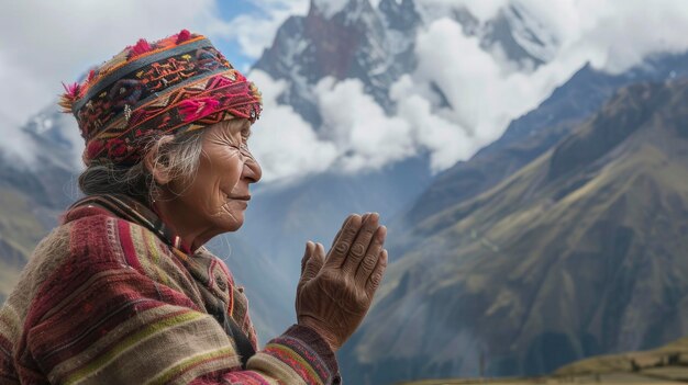 A mountain woman is praying