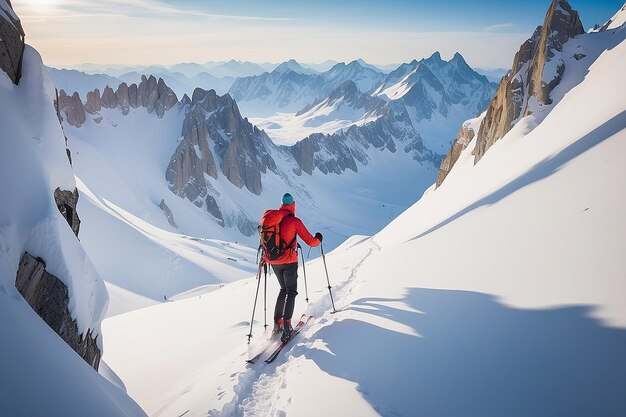 Mountaineer backcountry ski walking