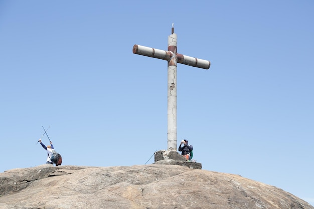 Mountaineer climbing brazil's highest peaks in the mountains with extensive hiking and backpacking.