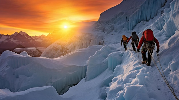 Mountaineer crosses icy bridge