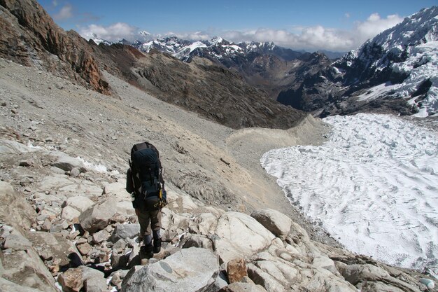 Mountaineer looking on Alpamayo peak