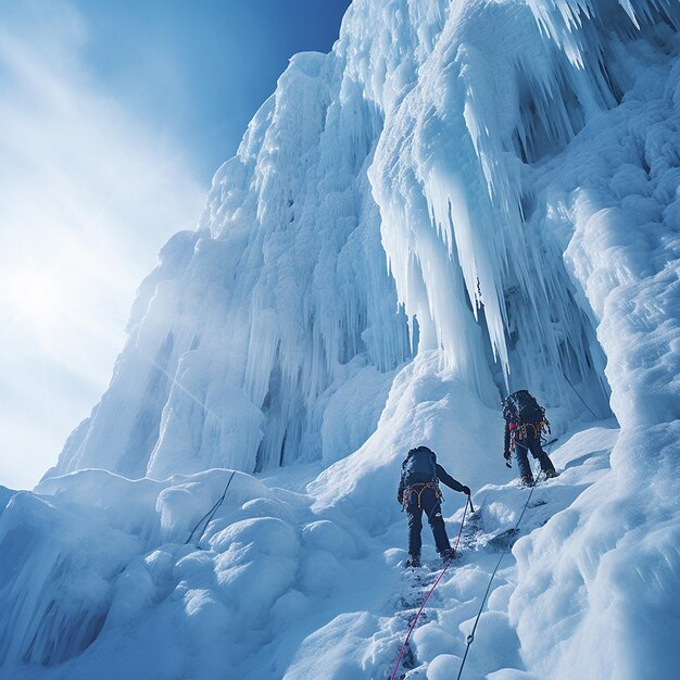 Foto alpinisti che scalano l'alta ai generativa