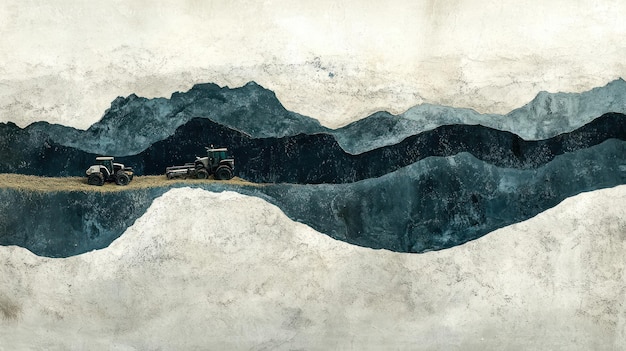 mountainous field tractors harvesting textured background farming