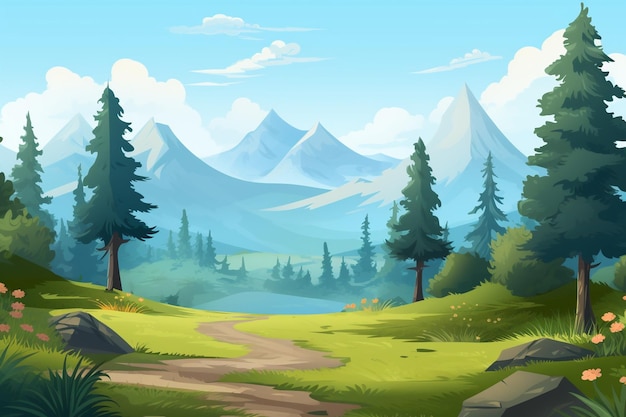 Mountainous and forest landscape background