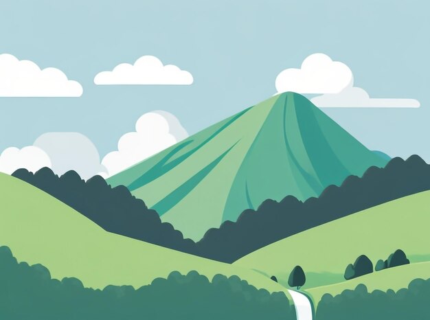 写真 緑 の 地形 と 青い 空 の ある 山岳 の 脊柱