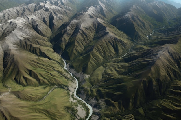 Mountainous terrain with rivers and streams flowing through it created with generative ai