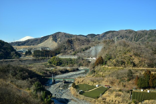 Mountains against clear blue sky