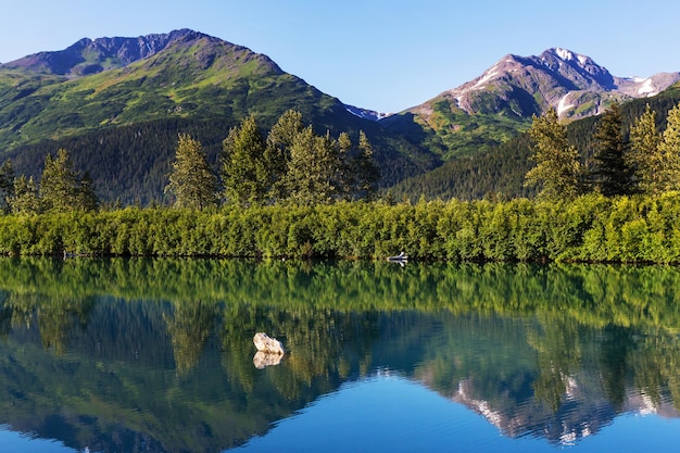 夏のアラスカの山々