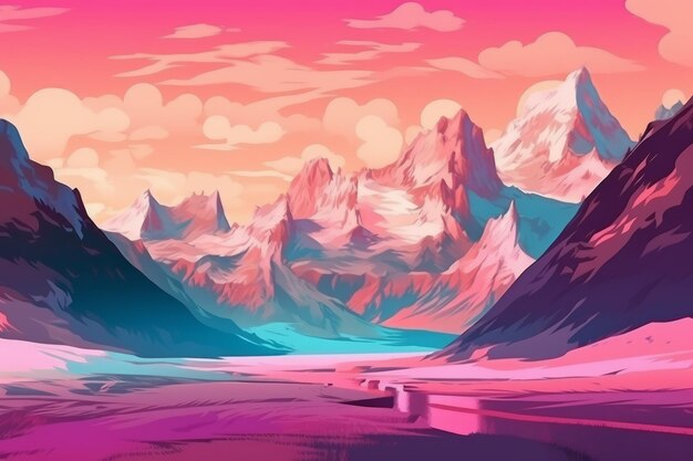 Mountains art sunset snow Generate Ai