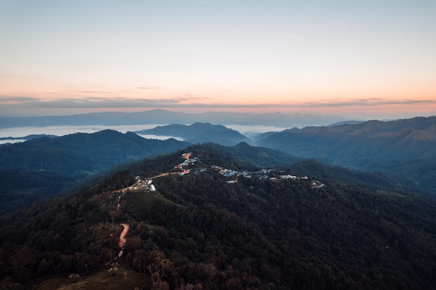 Mountains and Asian forests in the morning,camping