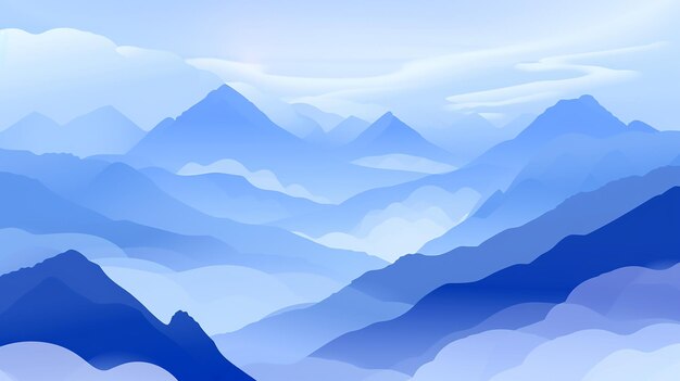 Mountains in blue fog banner illustration