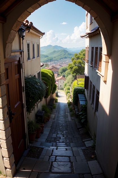 Foto montagne scogliere pilastri di pietra sentiero in erba natura scenario sfondo fotografia di sfondo