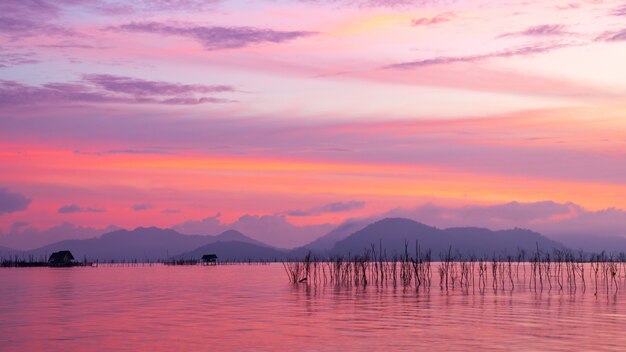 Mountains and conttage in sea