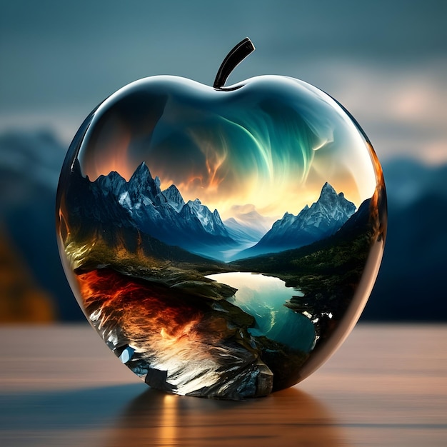 Foto montagne nella mela di cristallo