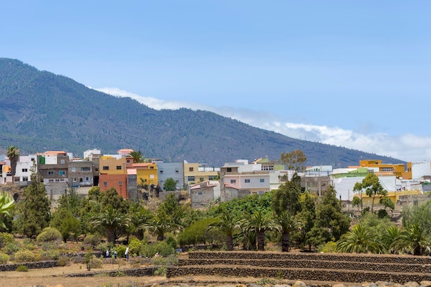 Mountains fog houses on the island of Tenerife