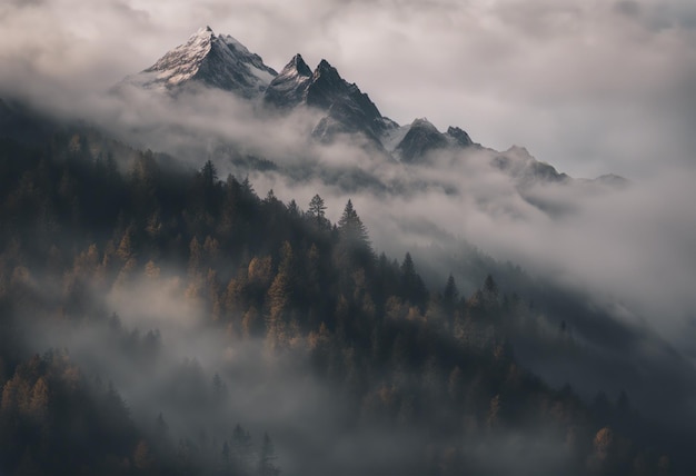 霧の中の山々