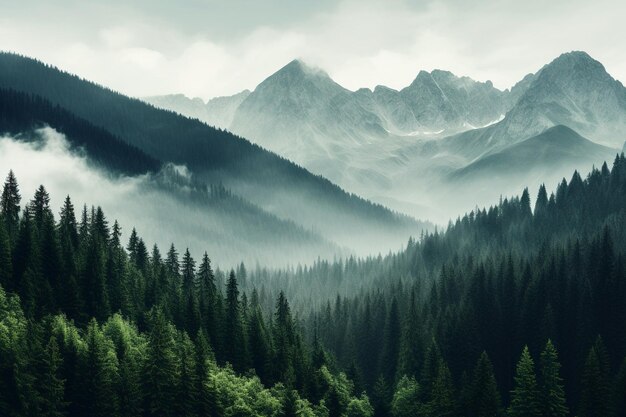 Mountains and forest background