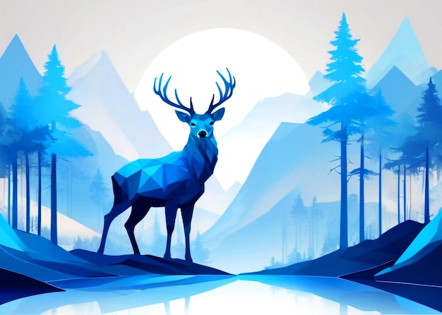 Photo mountains forest deer diseo hologrfico y degradado abstracto shade blue white forestbackground