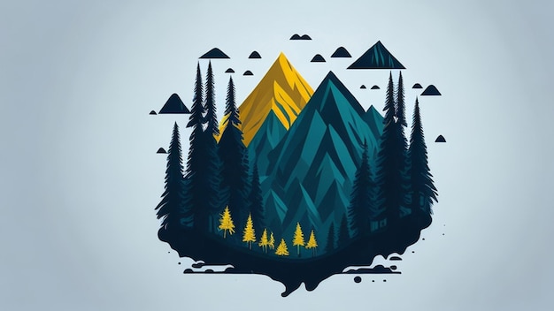 Mountains and forest in the style of engraving 3D illustration