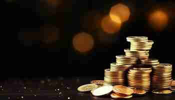 Photo mountains of gold coins stacked on black background