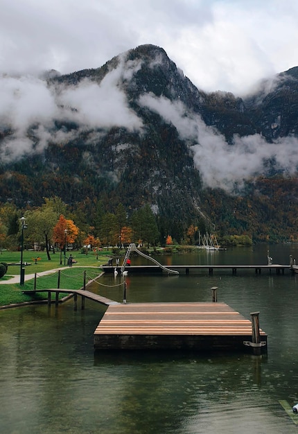 Mountains lake in autumn season travel photo