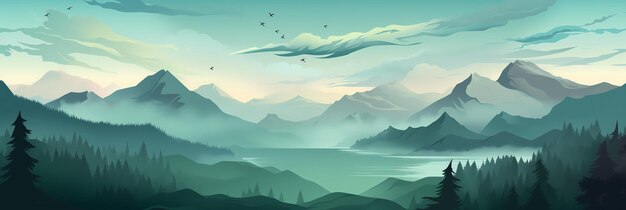 Mountains Landscape Panorama Neo Game Concept Drawing Digital Art Panorama Background