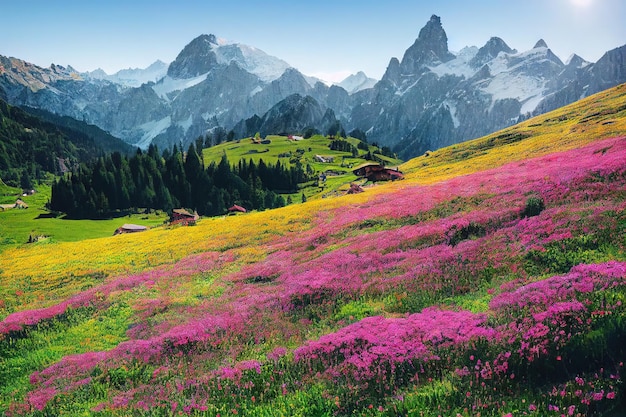 Mountains in the middle of forests and meadows